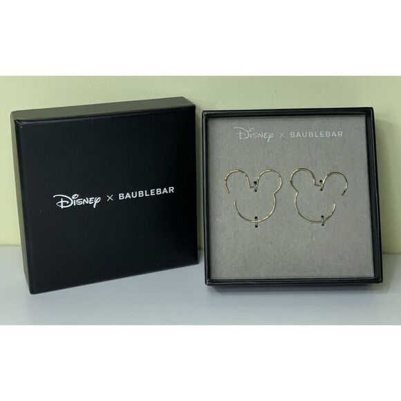Disney x Baublebar Mickey Mouse Outline Earrings Goldtone NEW in Box - Picture 1 of 3
